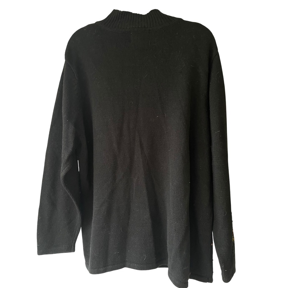 Quacker Factory Womens Cardigan 1X Black Cardinal Bird Embellished Full Zip - Picture 2 of 5